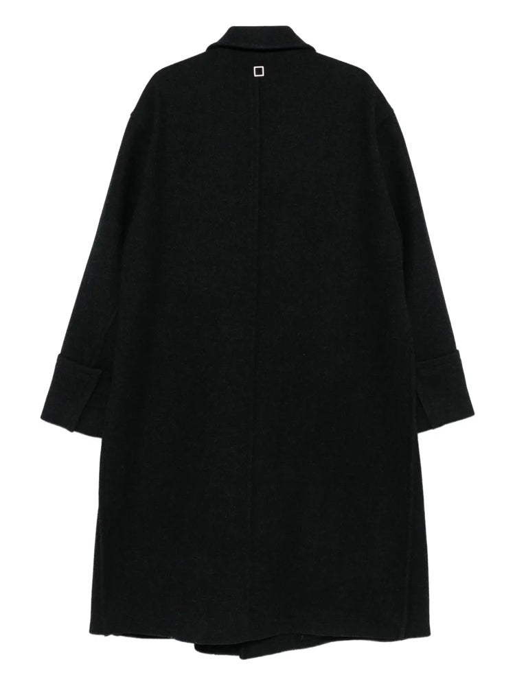 Wooyoungmi Classic Grey Wool And Angora Blend Coat With Three-Button Closure