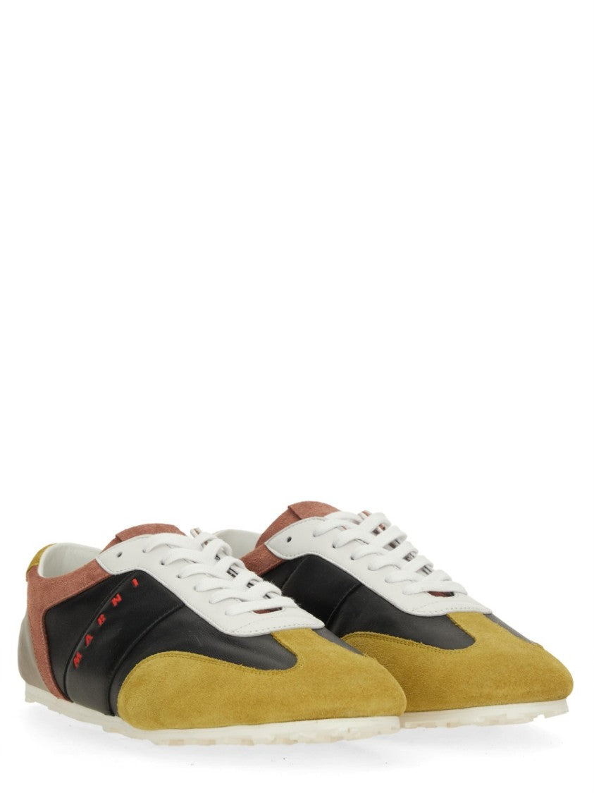 Marni Low-Profile Leather Sneaker With Suede Accents
