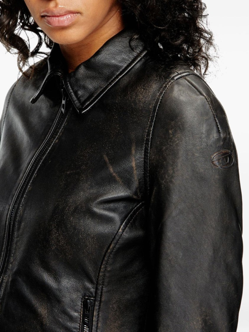 Diesel Fitted Black Wool Outerwear With Classic Collar