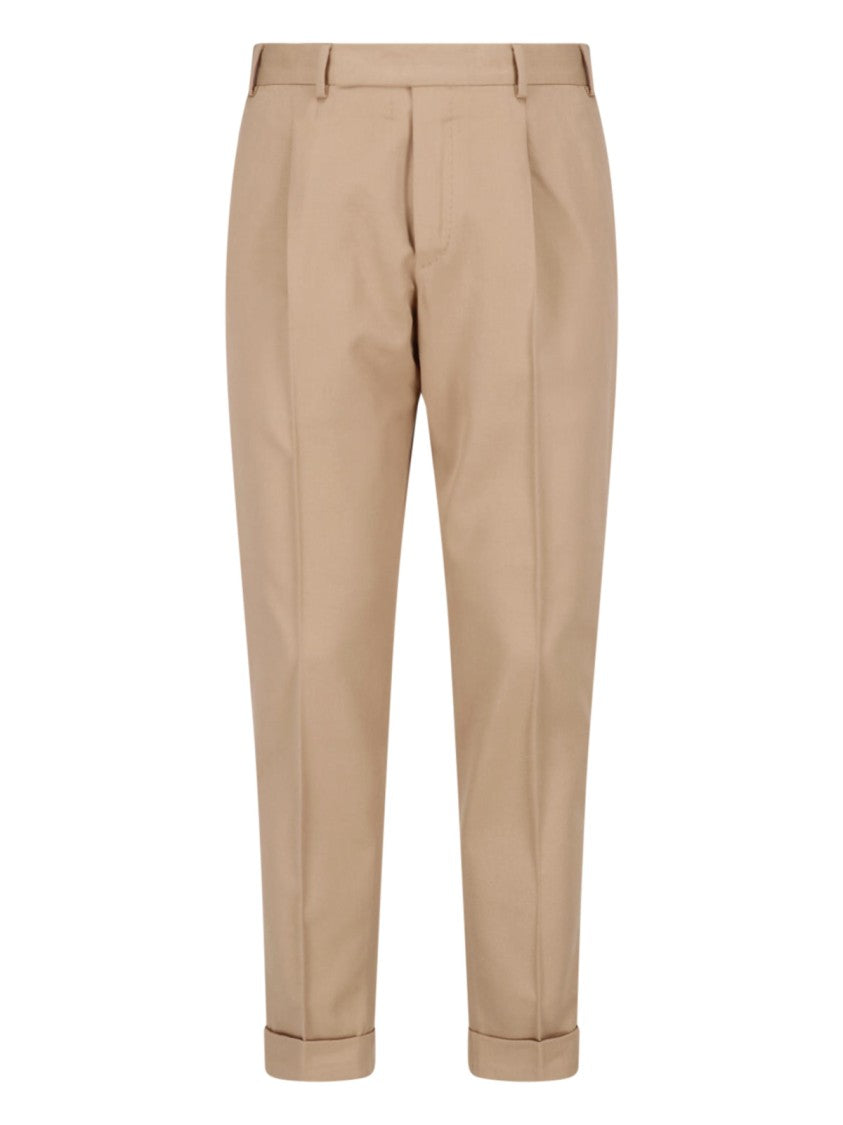 Pt Torino Beige Tailored Straight-Leg Virgin Wool-Blend Pants