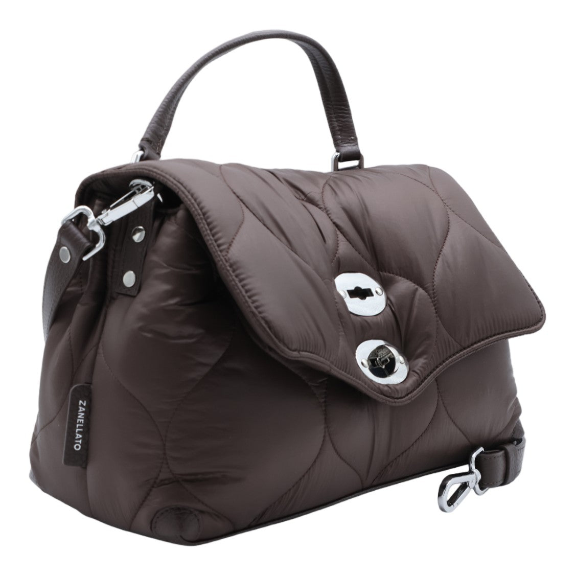 Zanellato Quilted Brown Handbag With Structured Silhouette And Silver-Tone Hardware