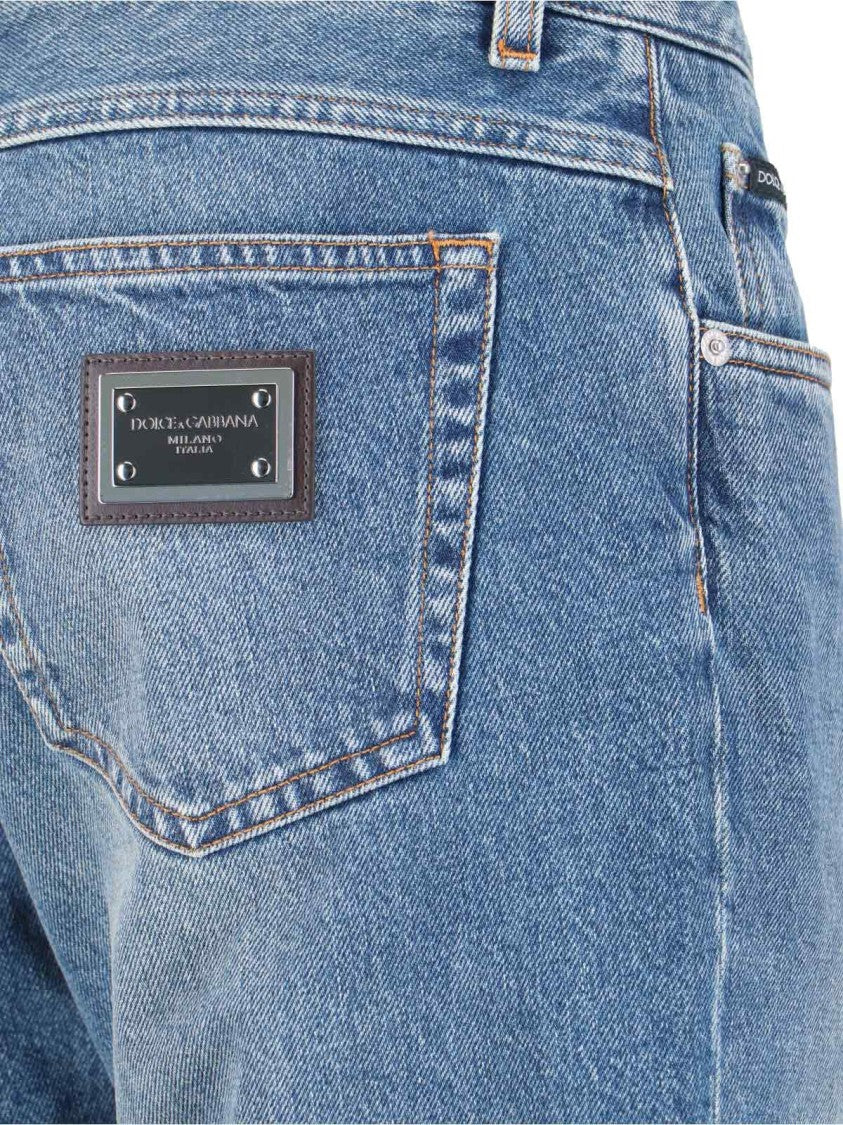 Dolce & Gabbana Medium Blue Straight-Leg Jeans With Subtle Fading