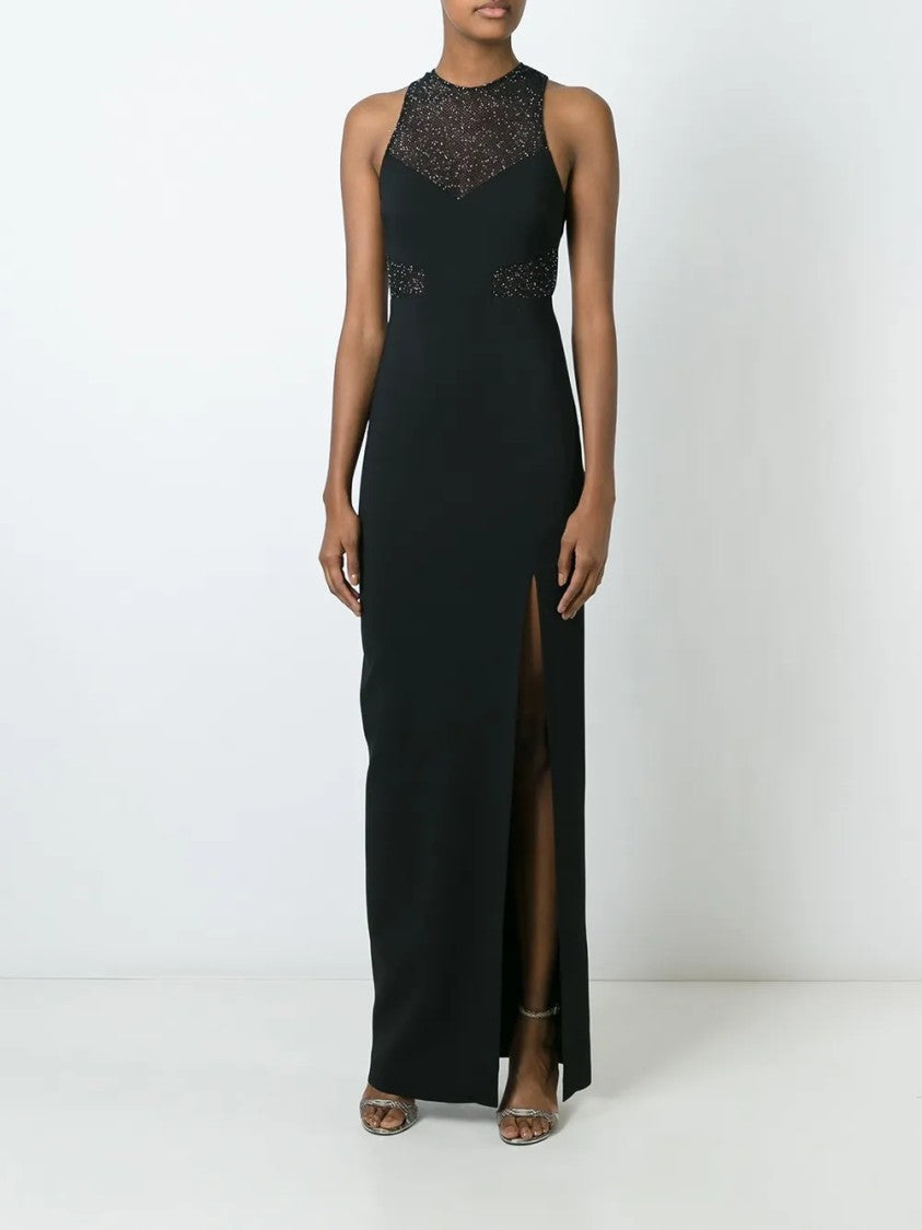 Emanuel Ungaro Long Black Dress With Sheer Mesh Panels
