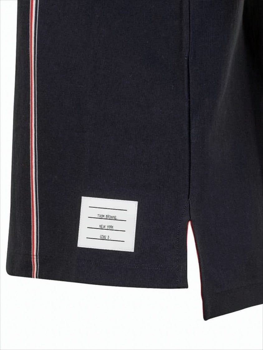 Thom Browne Solid Black Polo Shirt With Tricolor Stripe Detail