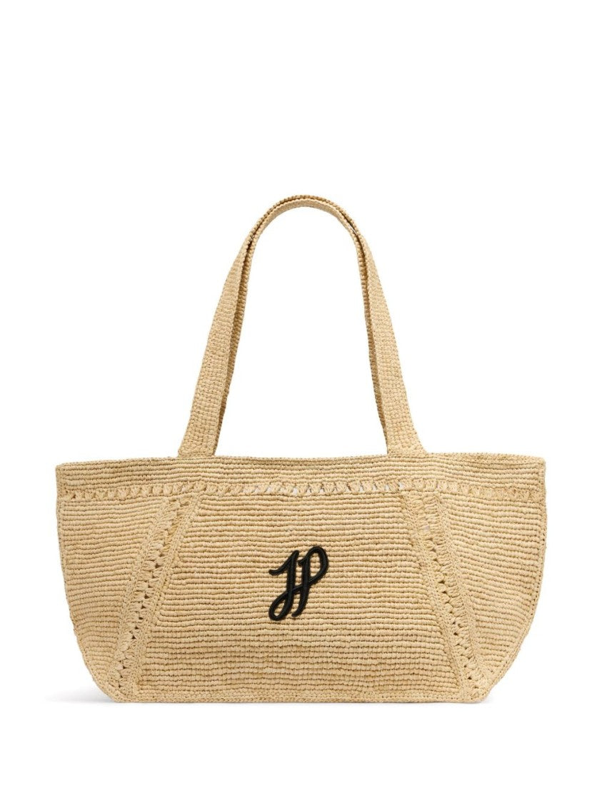 Patou Beige Woven Logo Open Top Tote
