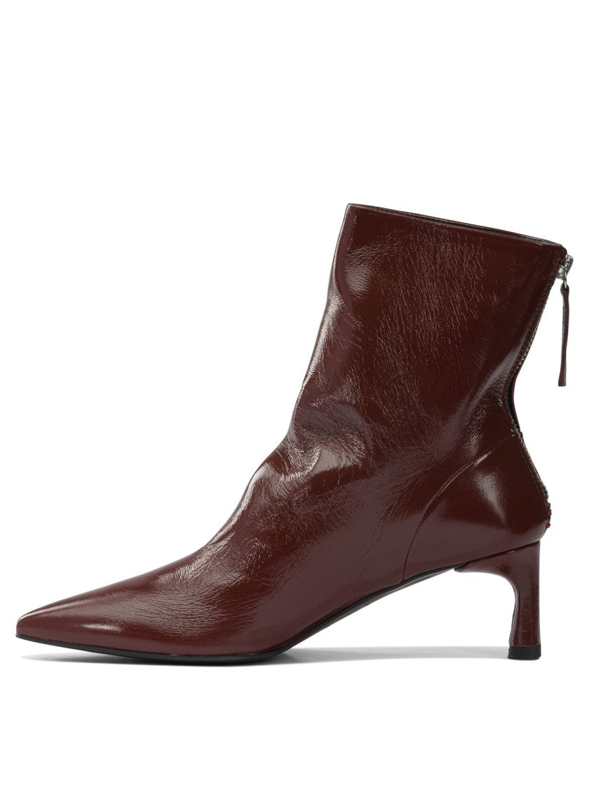 Halmanera Bordeaux Calf Leather Ankle Boots With Pointed Toe And Kitten Heel