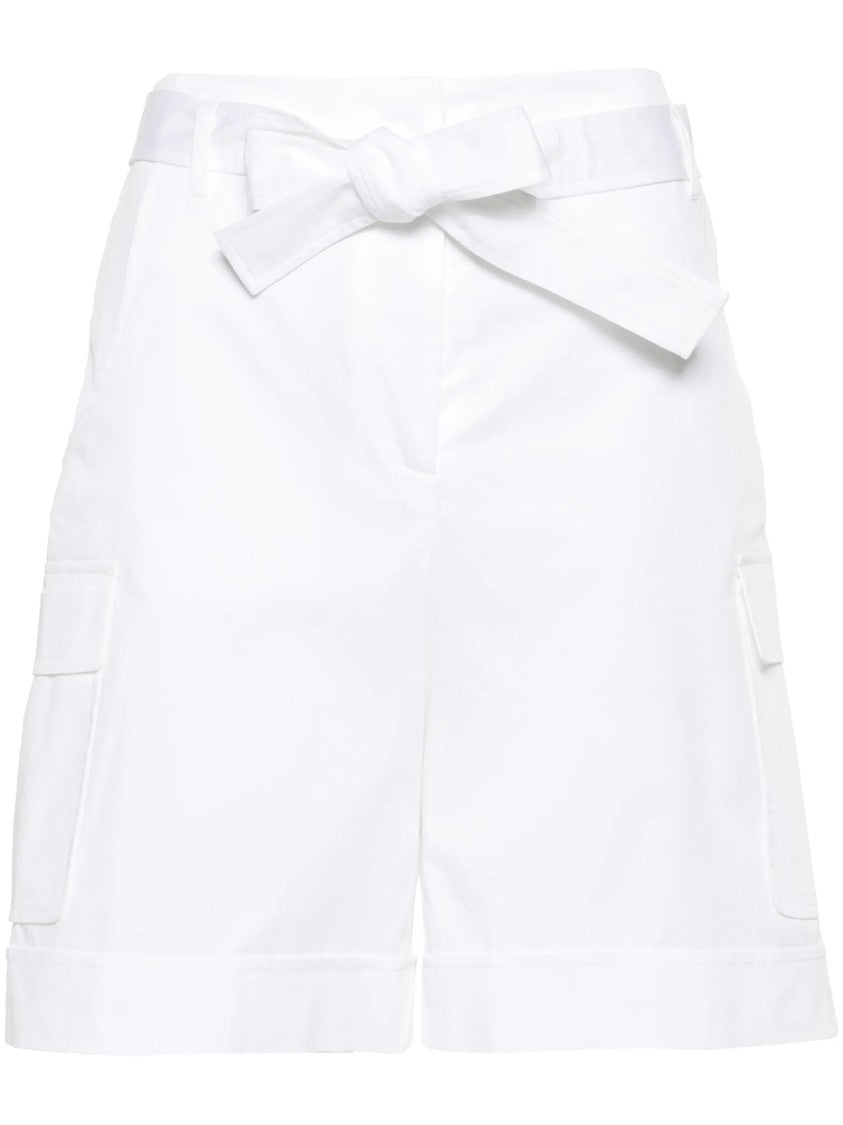 Eleventy White High-Waisted Belted Cotton-Blend Shorts