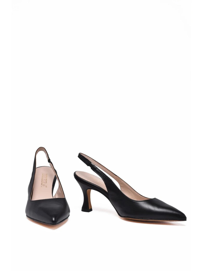 Brera Artigiani Di Milano Black Pointed-Toe Curved-Heel Leather Slingback Pumps