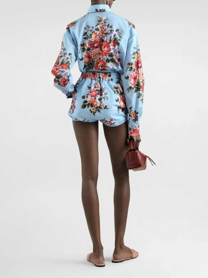 Dolce & Gabbana Cropped Light Blue Floral Cotton Shirt