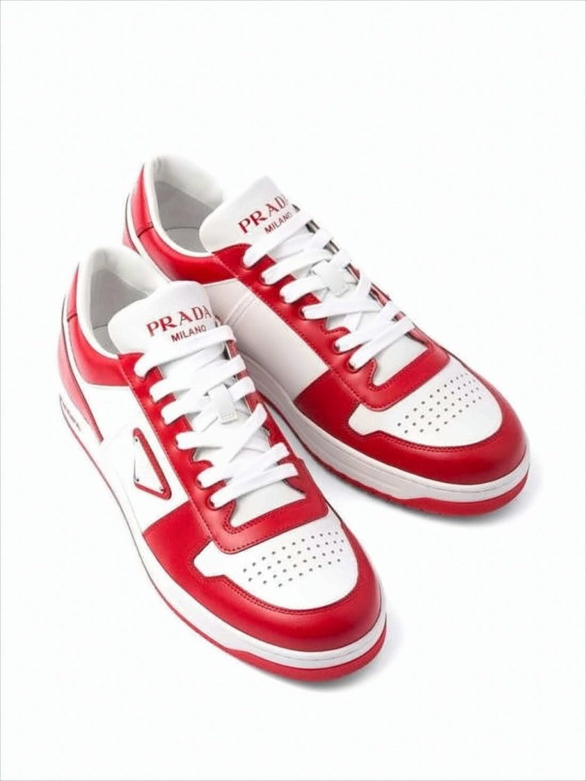 Prada Low-Top Sneakers With Bold Red And White Color Blocking