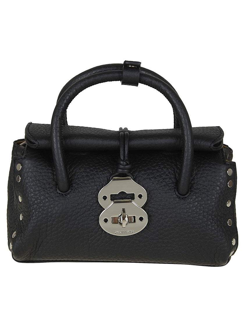 Zanellato Textured Leather Shoulder Bag With Silver Turn-Lock Closure