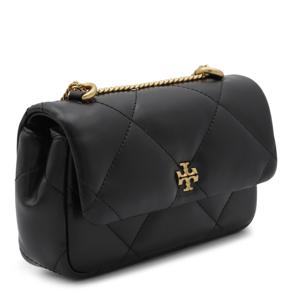 Tory Burch Black Leather Kira Diamond Small Shoulder Bag