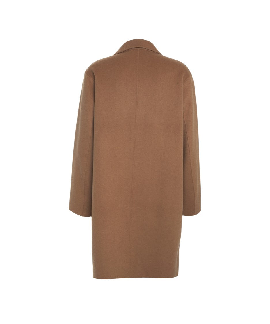 Amaranto Mid-Length Cashmere-Lambswool Blend Coat With Notch Collar
