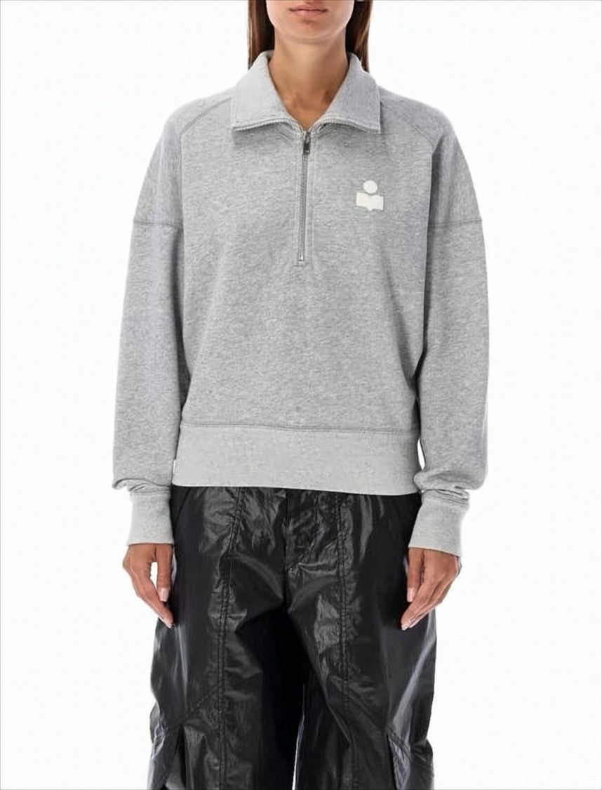 Isabel Marant Long-Sleeve Heathered Pullover With Half-Zip Front