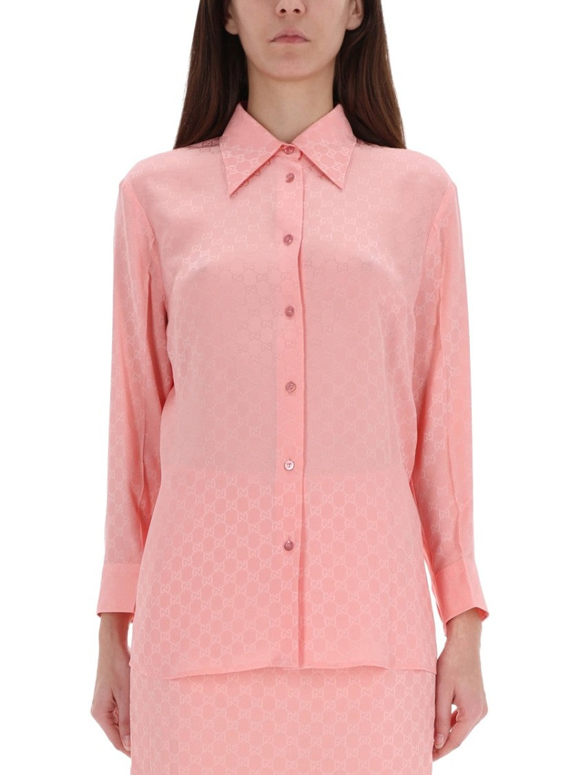 Gucci Mother-Of-Pearl Jacquard Silk Shirt