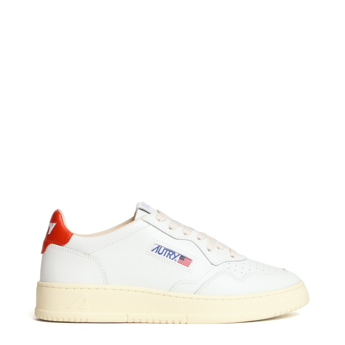 Autry White Spicy Orange Leather Medalist Low Sneakers