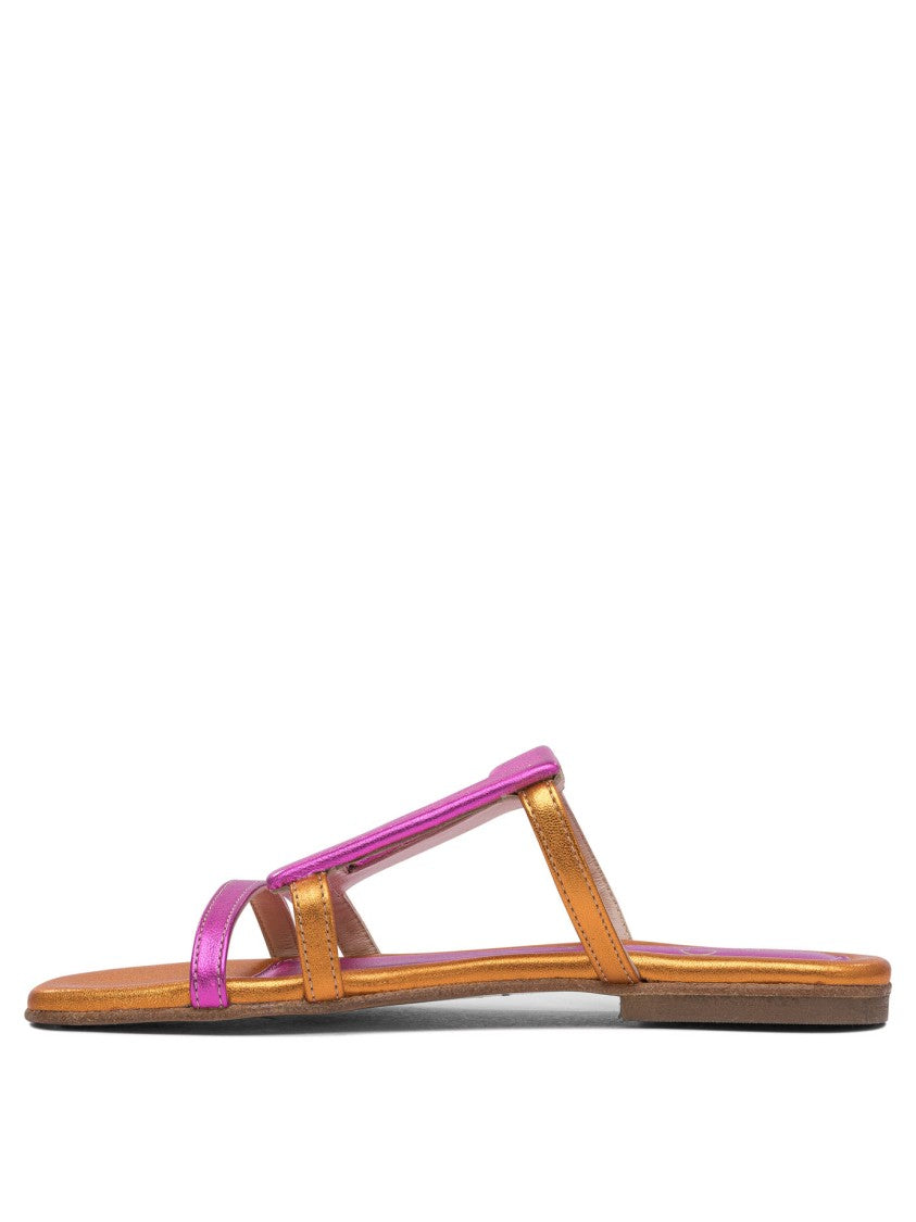 Elina Linardaki Leather Sandals In Pink And Orange