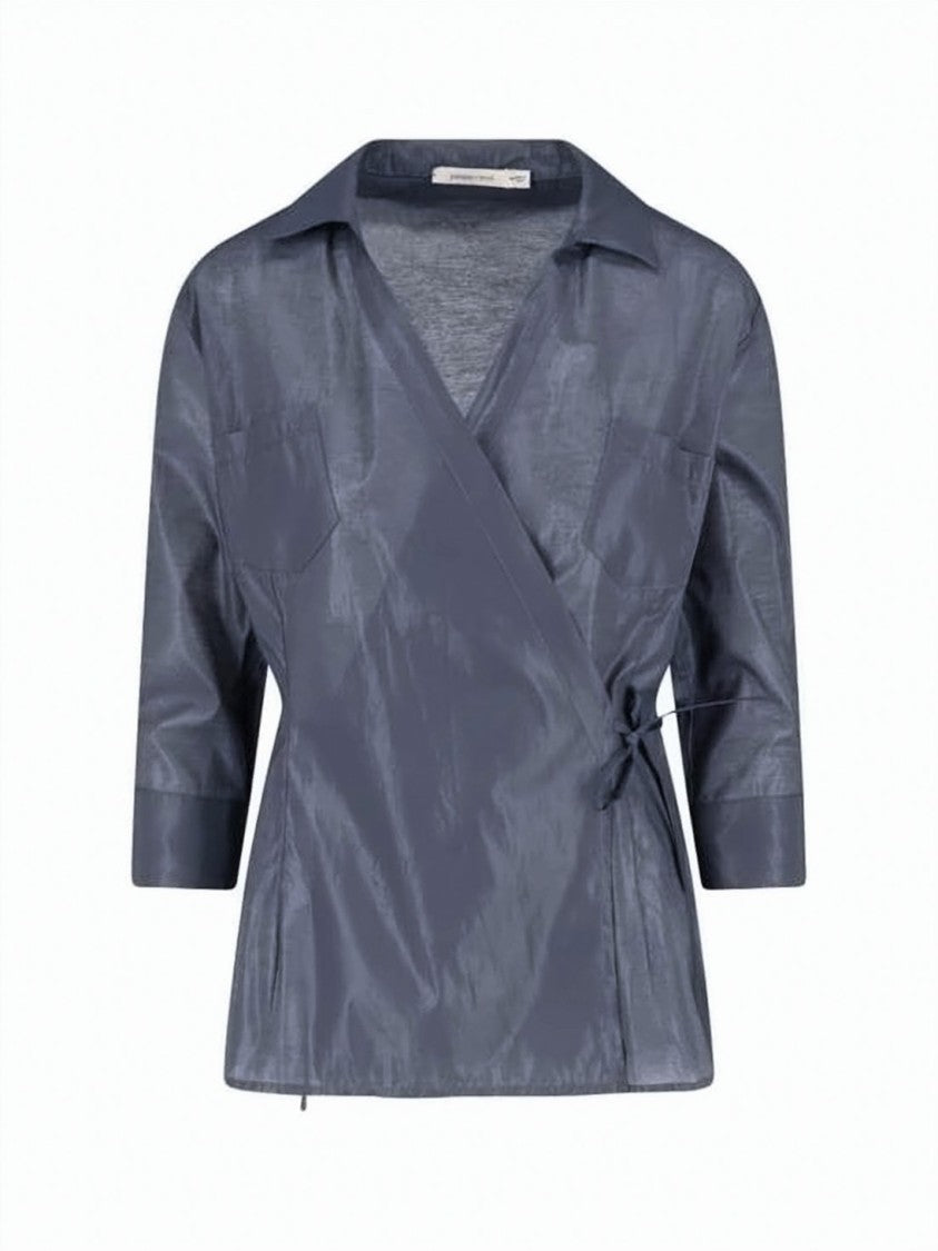 Paloma Wool Wrap-Style Blue Shirt With Subtle Sheen And Classic Collar