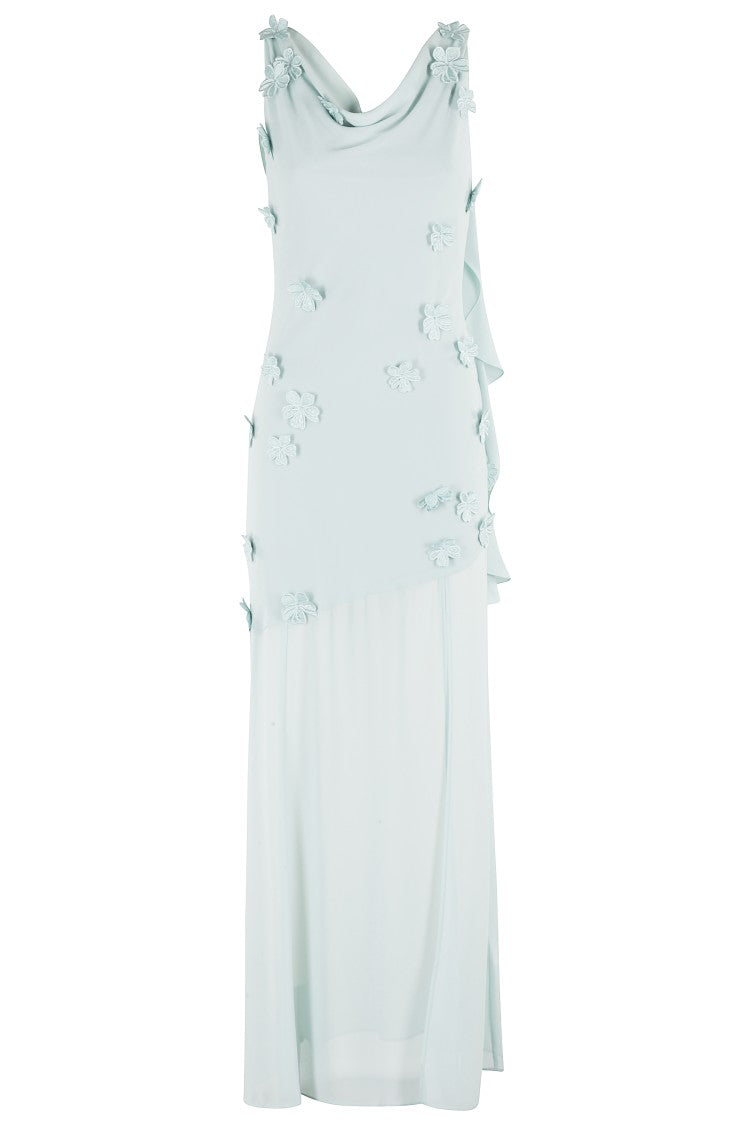 Rotate Maxi Waterfall Dress With 3D Floral Appliqués