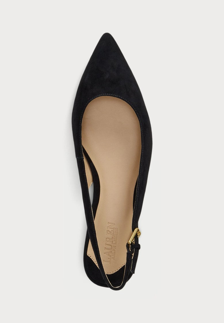 Lauren Ralph Lauren Black Suede Slingback Ballerina Flats