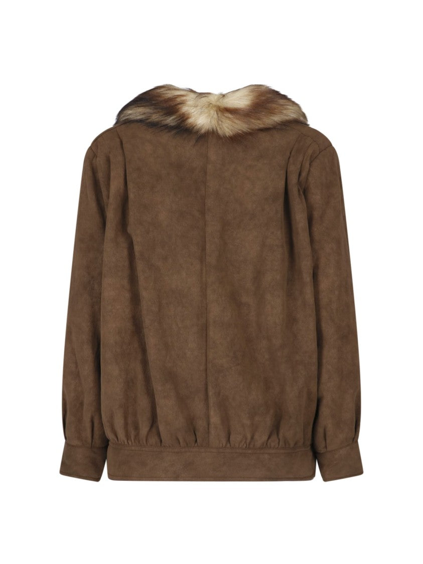 Mm6 By Maison Margiela Brown Faux Fur Collar Jacket