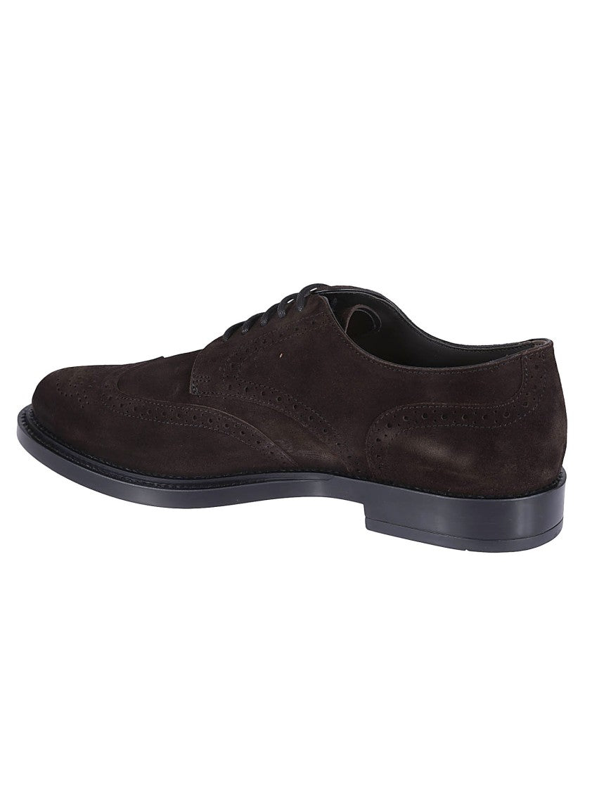 Tod's Brown Wingtip Derby Shoes With Intricate Brogue Detailing