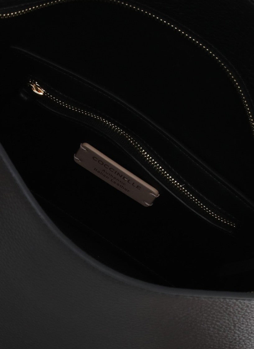 Coccinelle Structured Pebbled Leather Shoulder Bag With Lock Detail