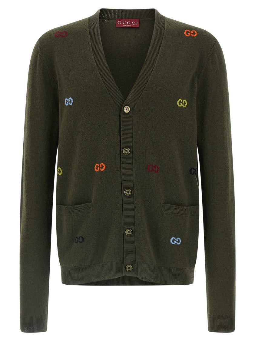 Gucci Fine Cashmere Cardigan With Multicolored Gg Intarsia