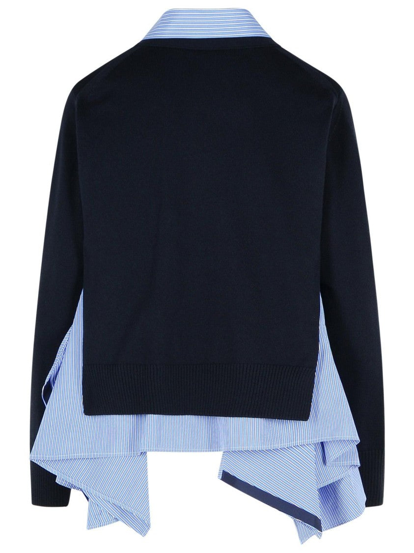 Sacai Cardigan In Navy Cotton Blend