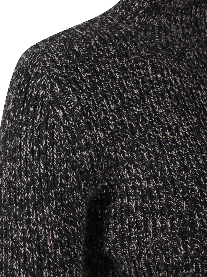 Max Mara Fitted Black Ribbed Knit Top With High Neckline