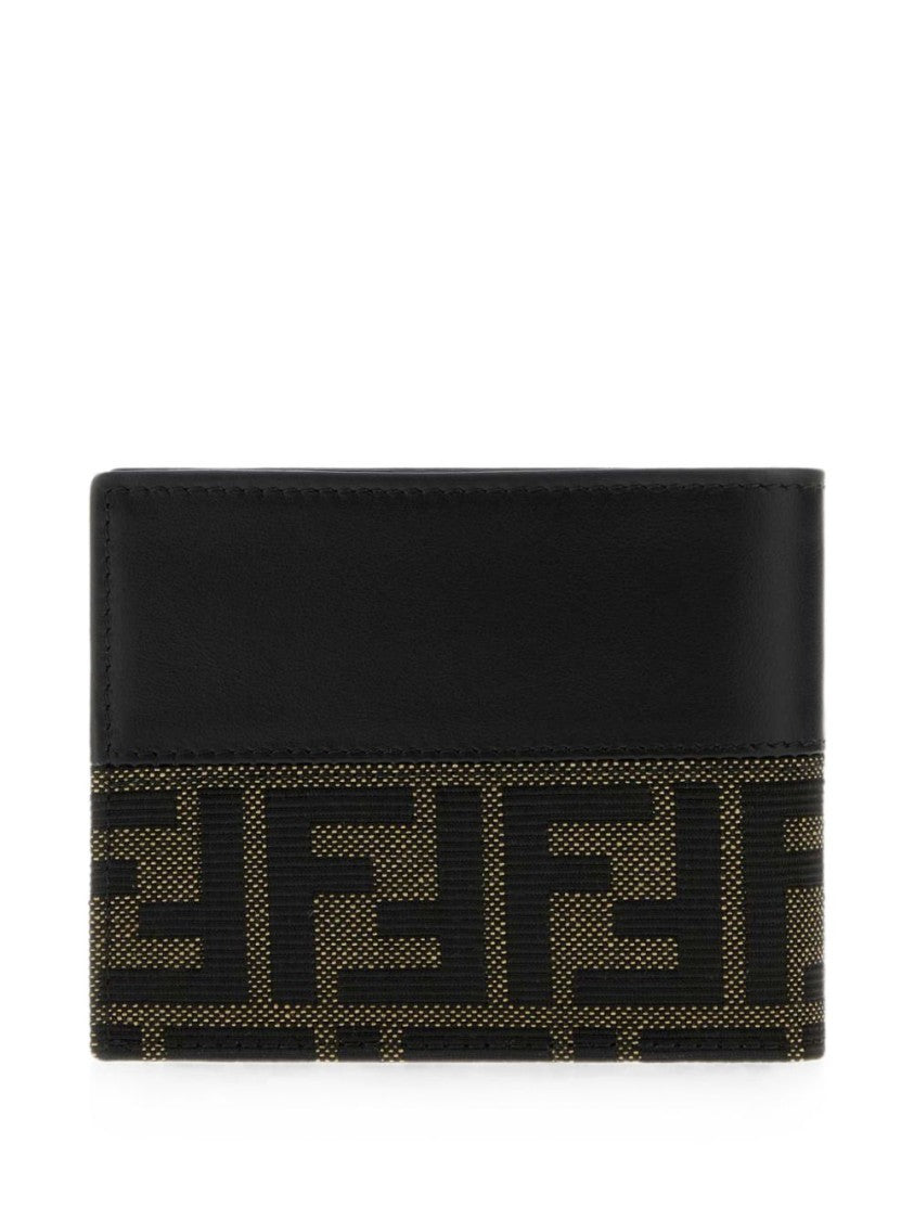 Fendi Ff Jacquard Wallet With Smooth Calfskin And Signature Fabric
