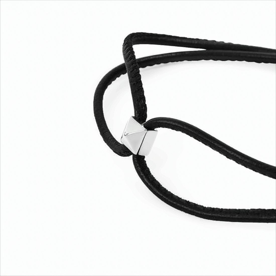 Valentino Garavani Black Leather Cord Bracelet With Pyramid-Shaped Stud