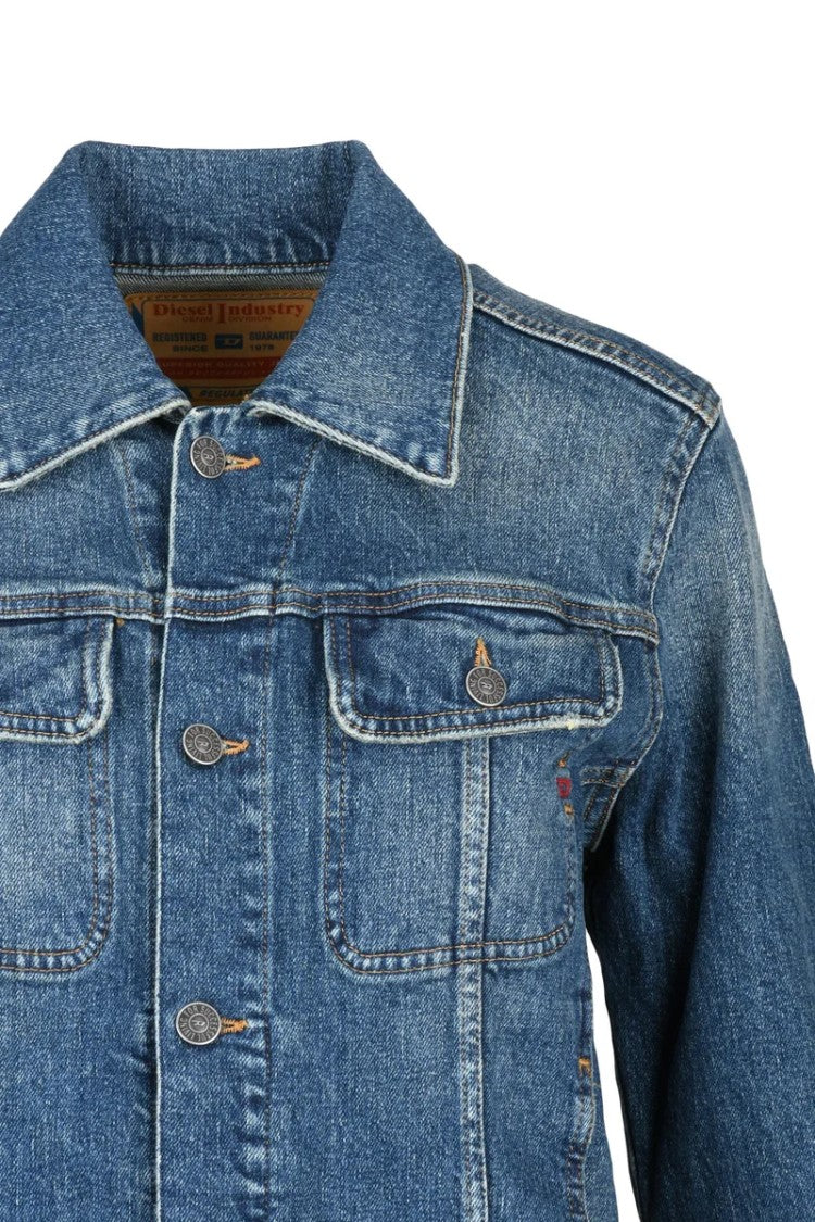 Diesel Blue Cropped Flap Pocket Denim Jacket