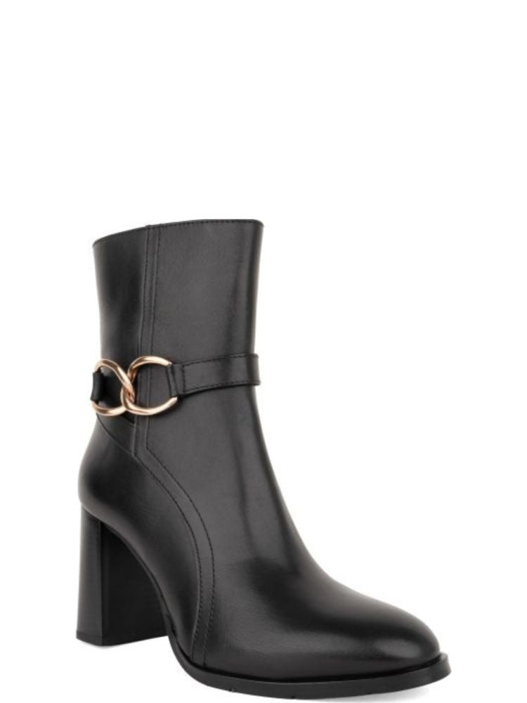 Sergio Moretti Black Gold-Tone Chain Leather Ankle Boots