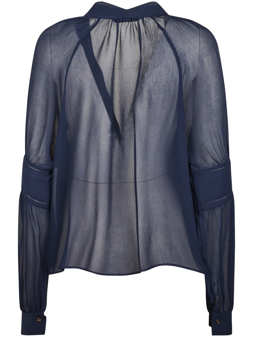 Alberta Ferretti Sheer Lightweight Blouse With Deep V-Neck