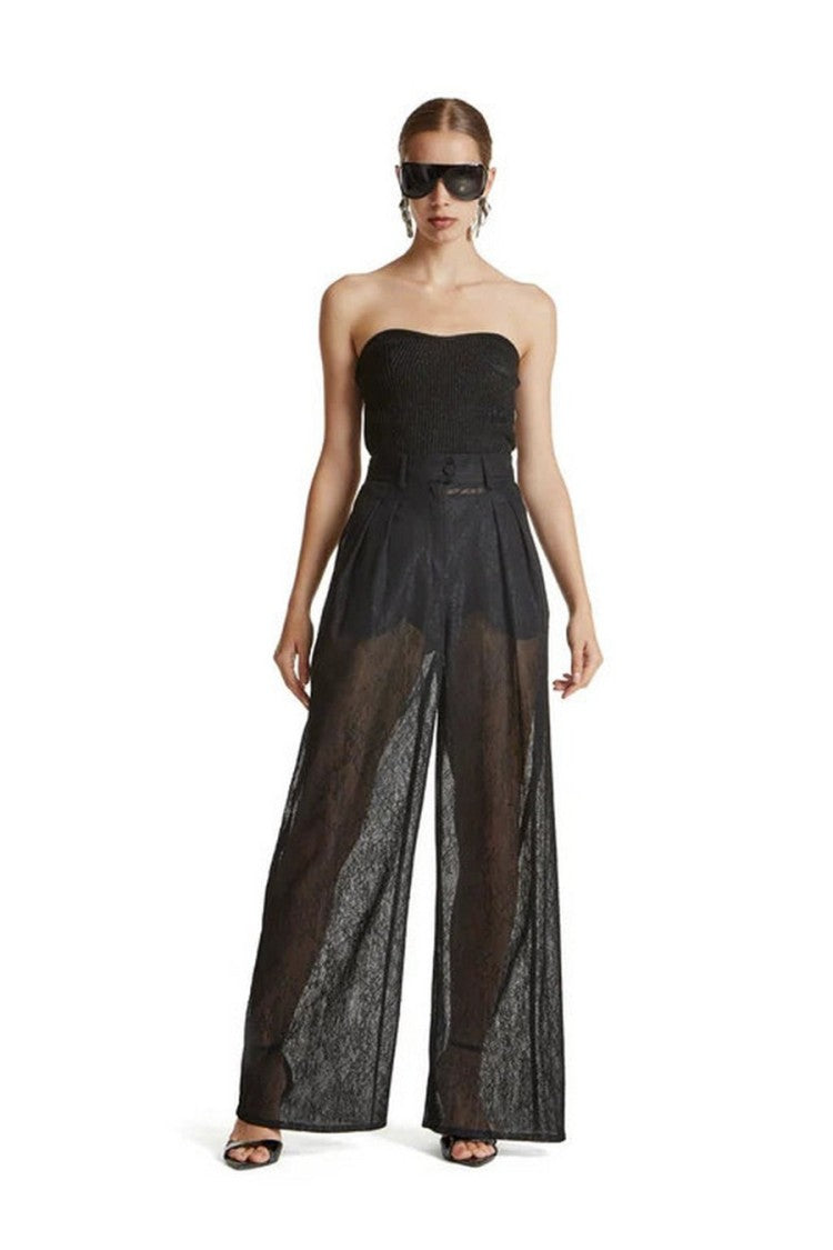 Simona Corsellini Black Polyester-Viscose Blend Lace-Overlay Trousers