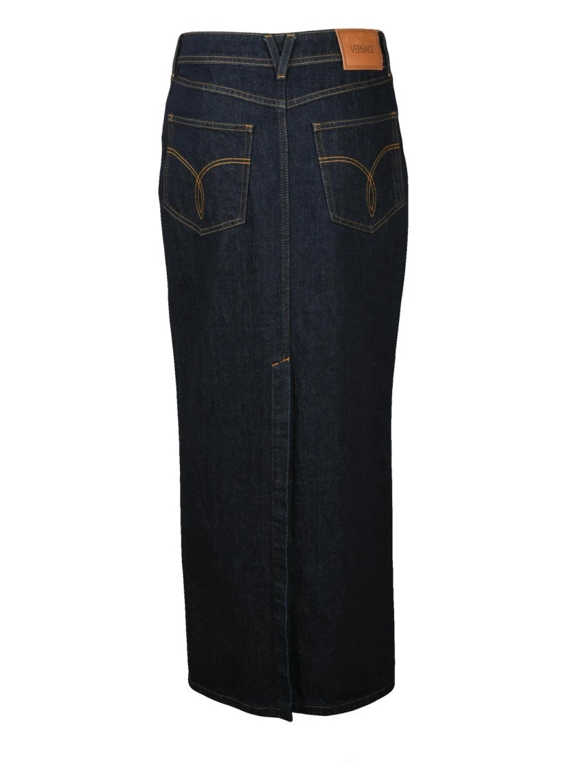 Versace Collection Long Denim Skirt - Navy Blue