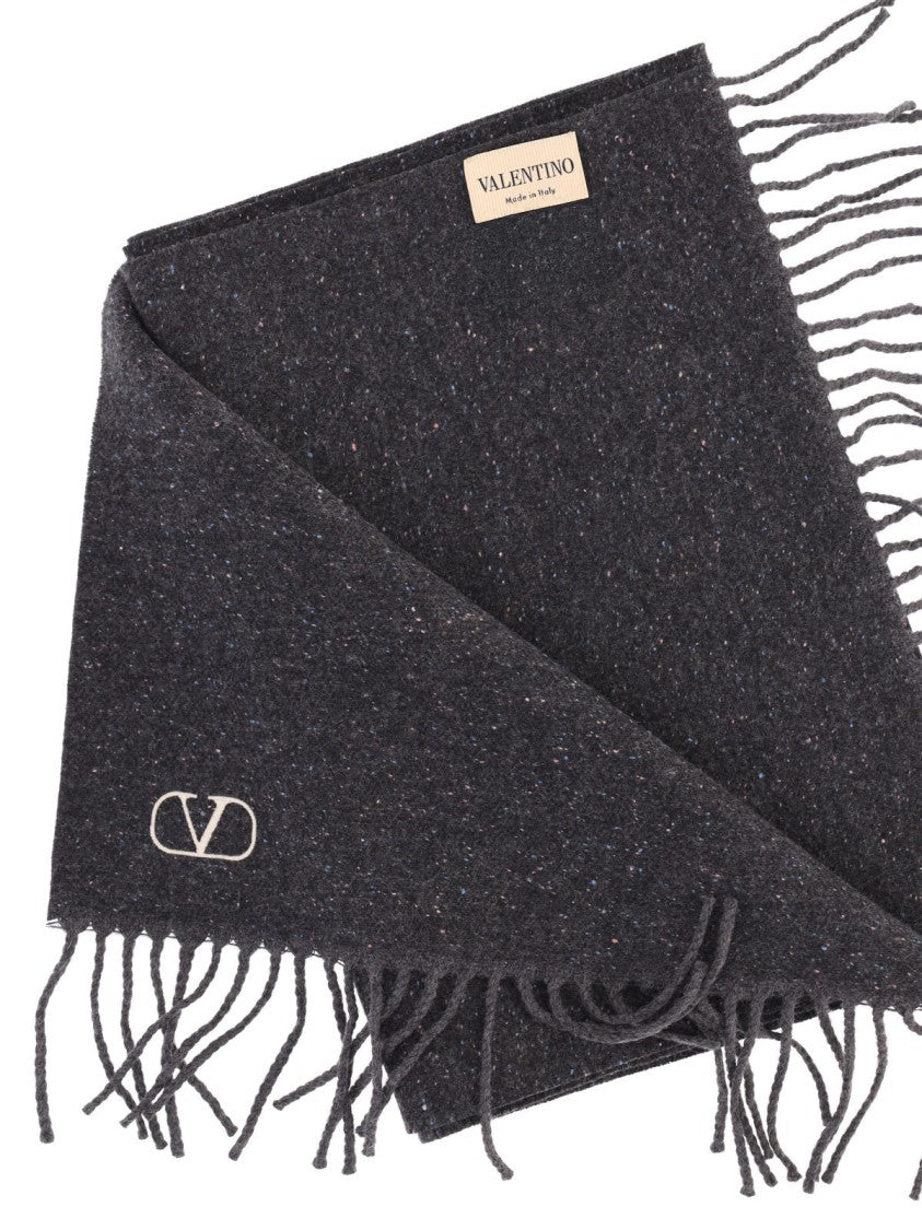 Valentino Garavani Grey Vlogo Signature Wool Scarf