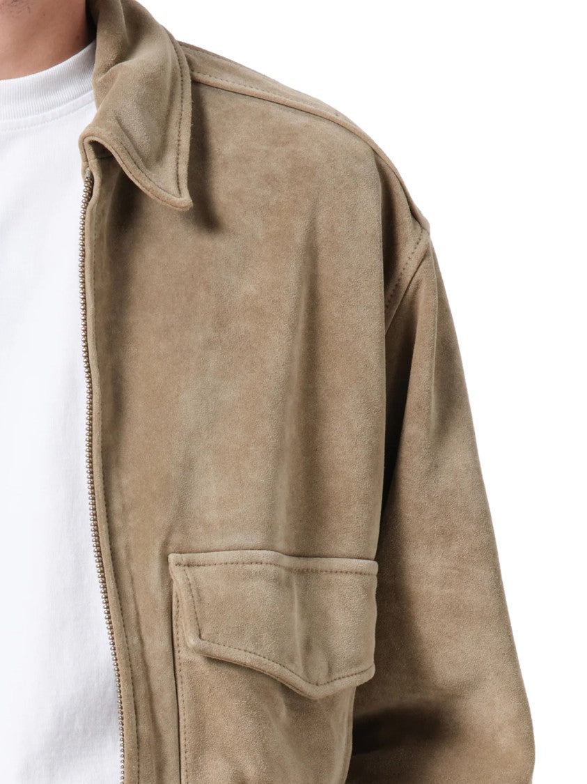 Agolde Cropped Boxy Suede Bomber Jacket With Classic Collar