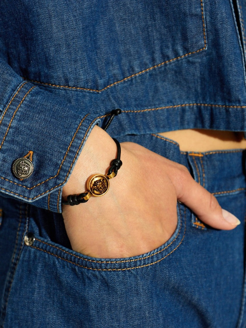 Versace Black Lambskin Bracelet With Gold-Tone Medallion