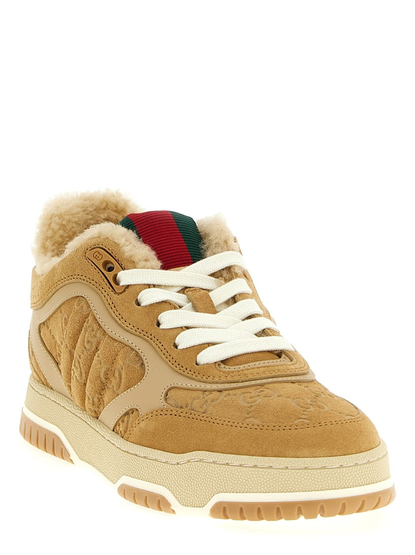 Gucci Low-Top Suede Sneakers With Gg Fabric Inserts