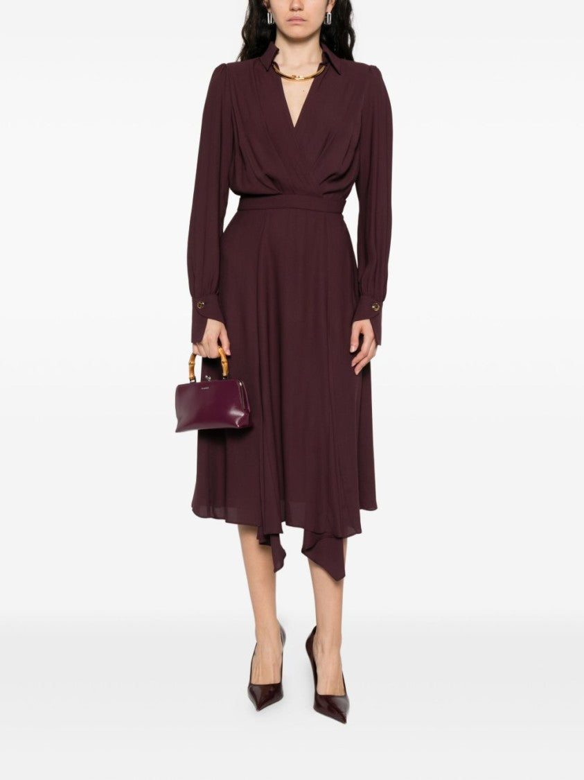 Elisabetta Franchi Bordeaux Midi Dress With Deep V-Neck