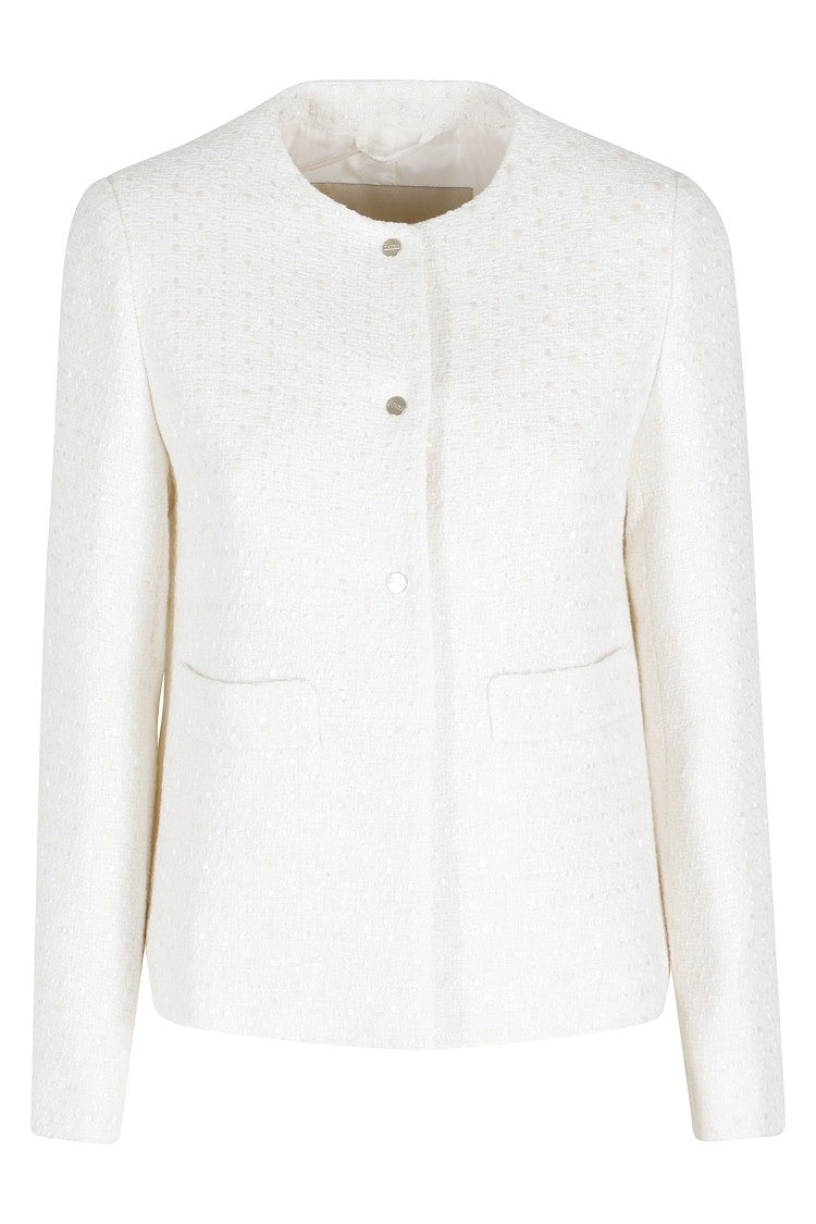 Herno Ivory Tweed Round-Neck Cotton-Blend Blazer