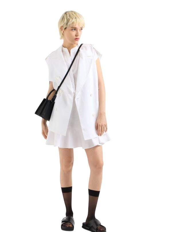 Armani Exchange Sleeveless White Dress With Mandarin Collar