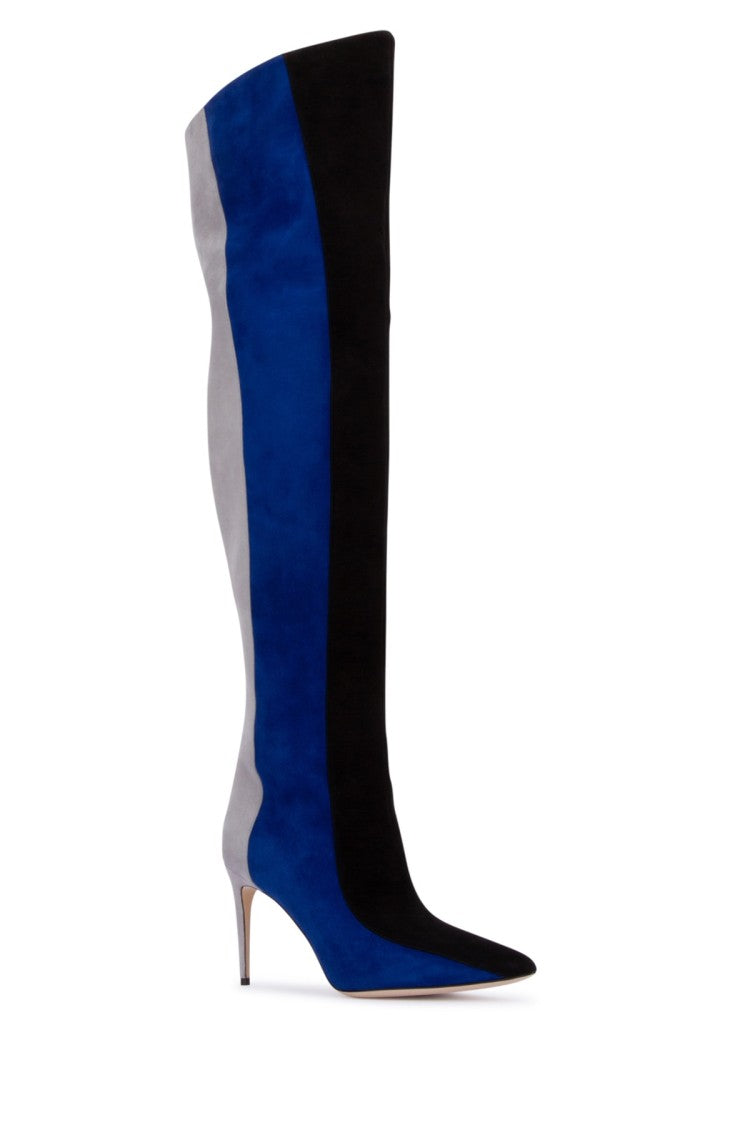 Manolo Blahnik Over-The-Knee Color Block Boots With Pointed Toe