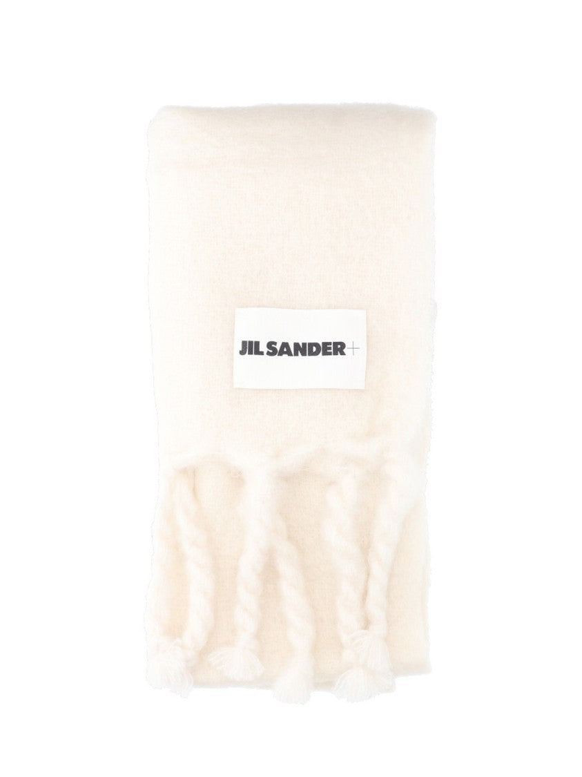 Jil Sander Minimalist White Scarf With Twisted Fringe Tassels