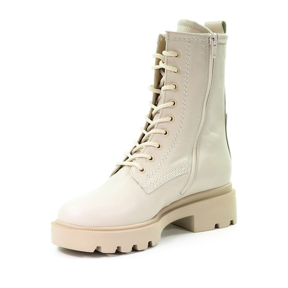 Gabor Beige Chunky Sole Lace-Up Leather Ankle Boots