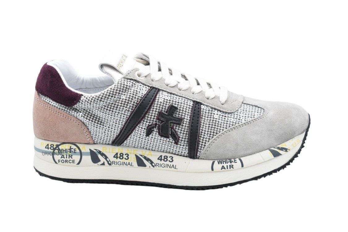 Premiata Glittery Grey Sneakers With Padded Collar