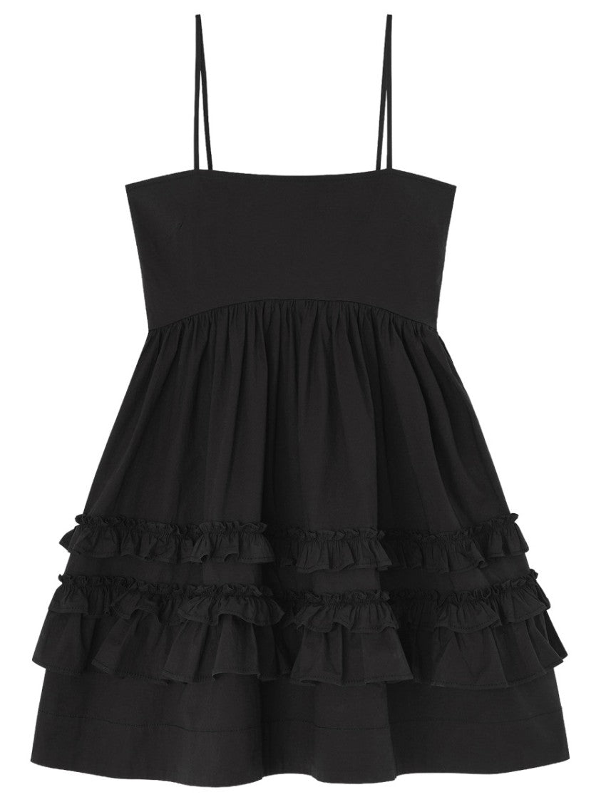 Ganni Organic Cotton Ruffled Hem Mini Dress