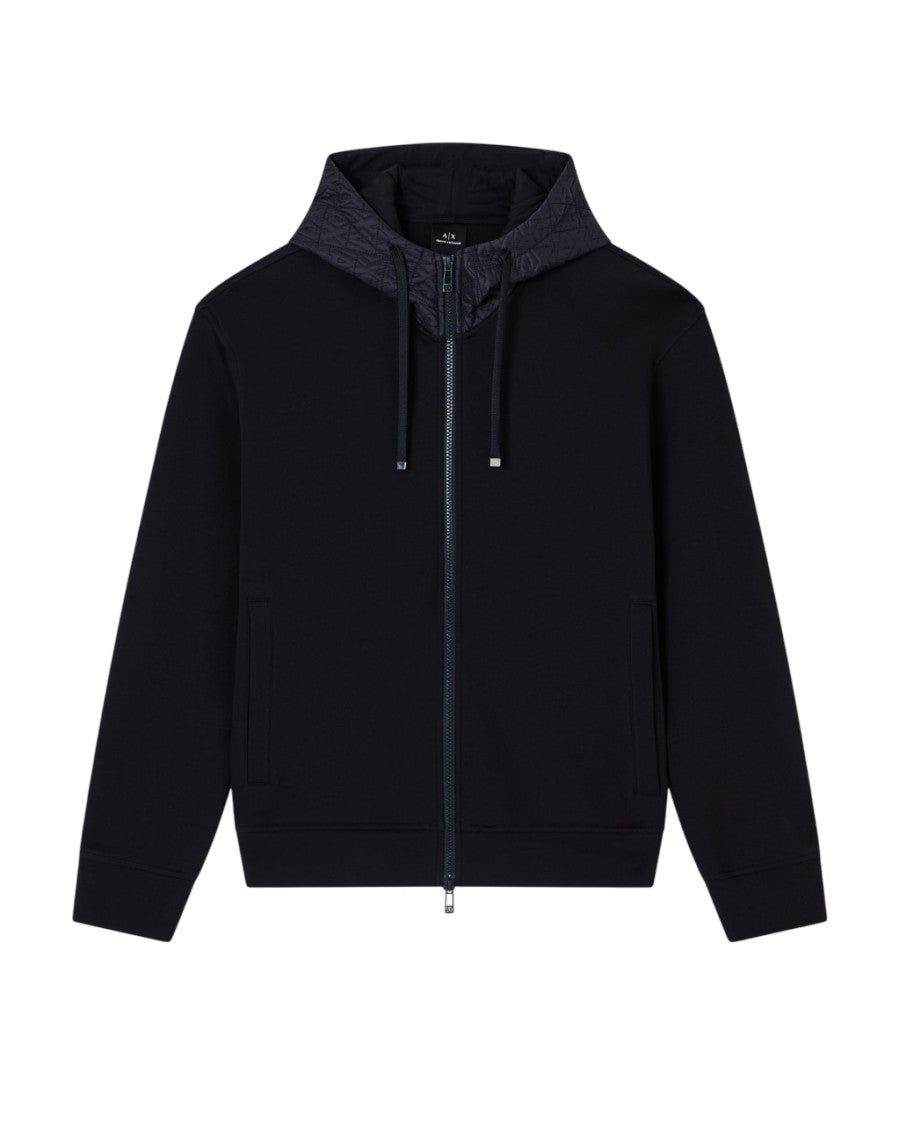 Armani Exchange Quilted Insert Black Hoodie Front Zipper